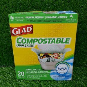 Glad Kitchen Compost Bags - OdorShield 2.6 Gallon 100% Compostable Green Trash